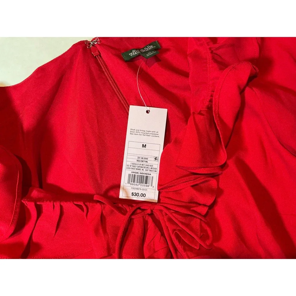 Wild Fable Red Ruffle V-Neck Long Sleeve Mini Dress with Tie Cuffs Size M NWT